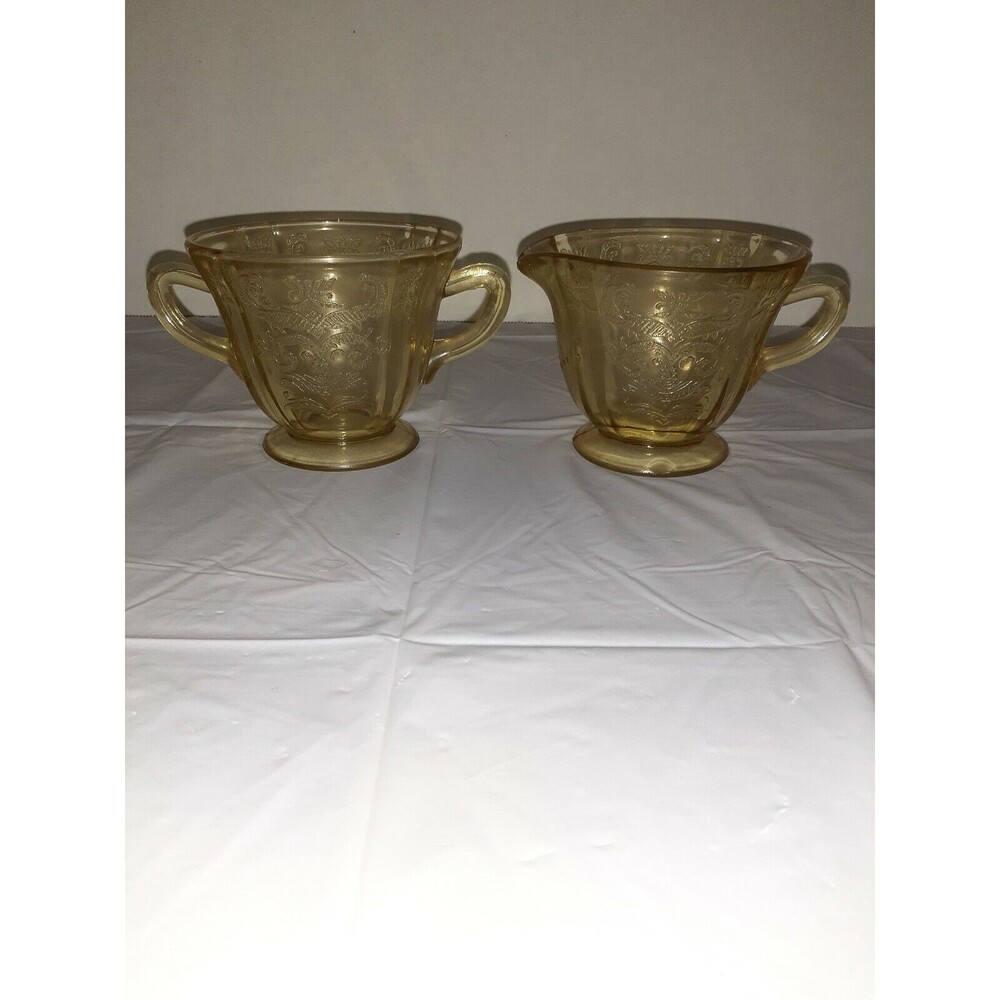 Vintage Depression Federal Glass Madrid Cream and Sugar Dish Amber